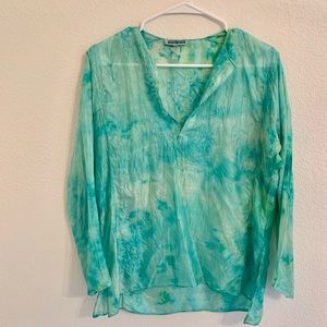 100% silk tie dye embroidered blouse